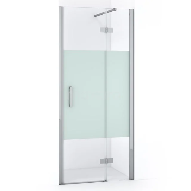 Moderne Glas-Duschtür mit Mattglas-Detail, silbernem Profil und Haltegriff, perfekt für ein stilvolles Badezimmer.