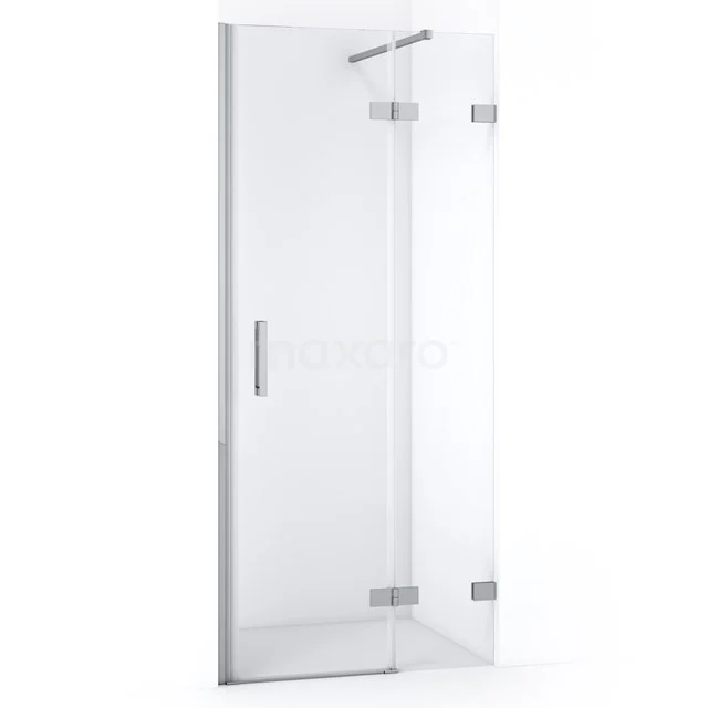 Glasene Duschtür mit chromatischen Scharnieren, minimalistisches Design, ideal für moderne Bäder.