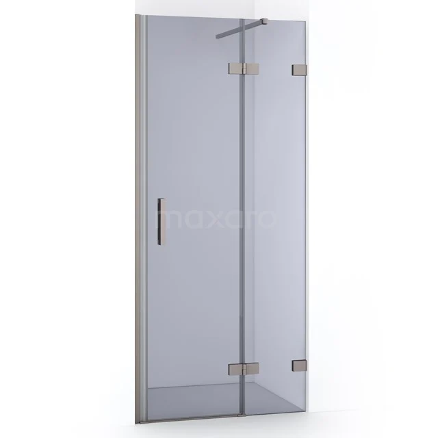 Glas Duschtür mit Scharnieren und matt schwarzem Haltegriff, entworfen für moderne Bäder, hergestellt aus Sicherheitsglas.