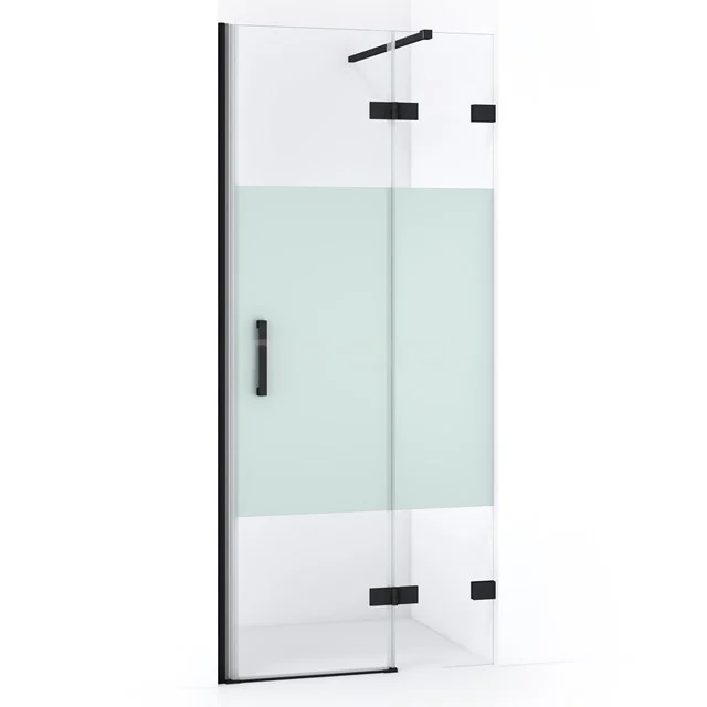 Duschtür Diamond 80cm aus klarem Sicherheitsglas mit mattem Streifen Matt Schwarz DDB22352123MB GlasduschTür mit mattem Mittelpaneel, schwarzen Scharnieren und Haltegriff; stilvolles und modernes Badezimmerdesign.