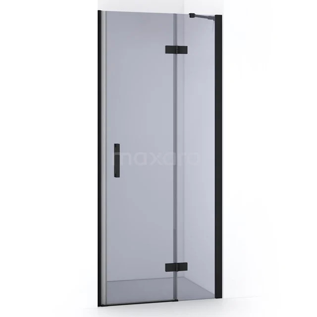 Schwarze Duschtür mit Klarglas, klaren Linien und metallischem Haltegriff, perfekt für einen modernen Badezimmerstil.