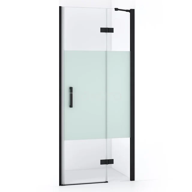 Duschtür Diamond 80cm aus klarem Sicherheitsglas mit mattem Streifen Matt Schwarz DDB22352213MB Schwarze Duschtür mit mattglas, Aluminiumrahmen und Scharnieren, ideal für moderne Bäder mit einem minimalistischen Design.