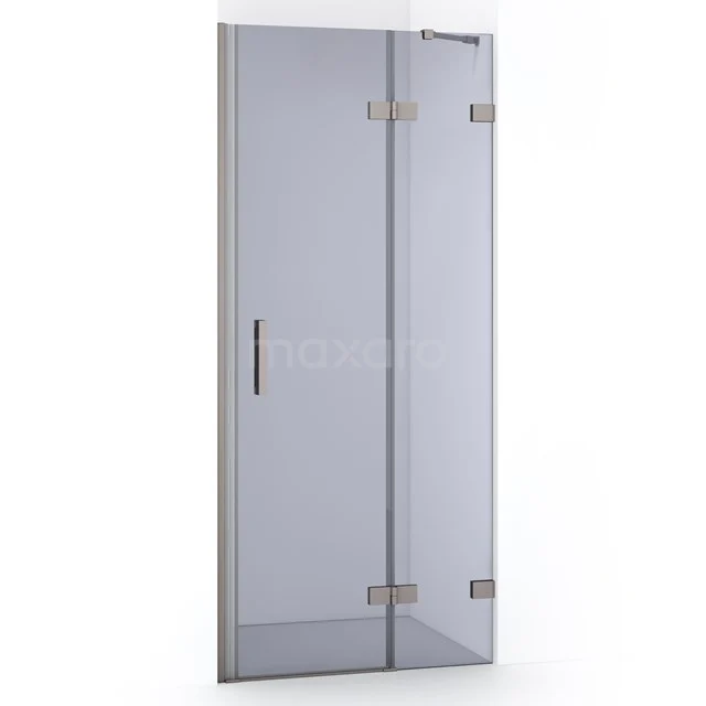 Glasene Duschtür mit silbernen Scharnieren, elegantes Design, ideal für moderne Bäder.