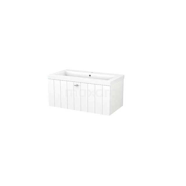 Modulo+ Waschtische | 90 cm Matt Weiß Lamelle front Mineralguss 1 Schublade BMP001639 Weiße rechteckige Badewanne mit Paneelen, modernes Design, perfekt für ein stilvolles Badezimmer-Upgrade.