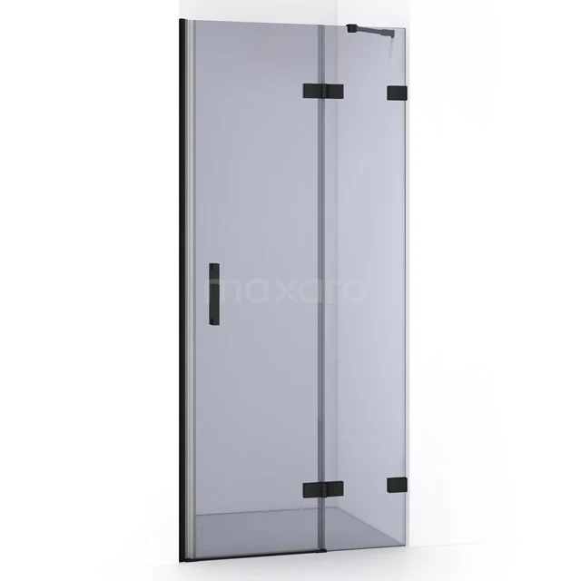 Glas Duschtür mit schwarzen Scharnieren und Haltegriff, ideal für moderne Bäder, hergestellt aus robustem Sicherheitsglas.