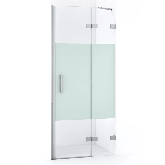 Glasdouchedeur mit satiniertem Akzent, Aluminiumhandgriff und Scharnieren; modernes Design für ein stilvolles Badezimmer.