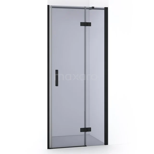 Duschtür mit schwarzem Rahmen, Klarglas und modernem Design, ideal für eine stilvolle Badezimmerindeling.