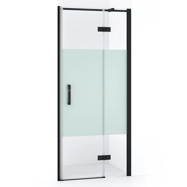 Diamond Duschtür | 80 cm Matt Schwarz Klar mit matter Streifen Drehtür DDB22352313MB Glas Duschtür mit Matt Schwarz Akzenten, teilweise Mattglas, ideal für ein stilvolles und modernes Badezimmer.