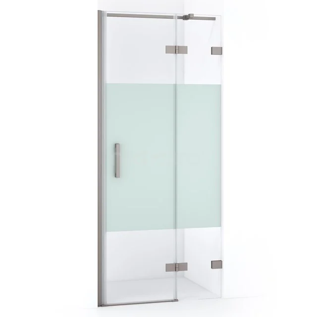 Glasdusche mit mattem Glaspaneel, Aluminiumprofil und Chromakzenten, ideal für ein modernes Badezimmer.