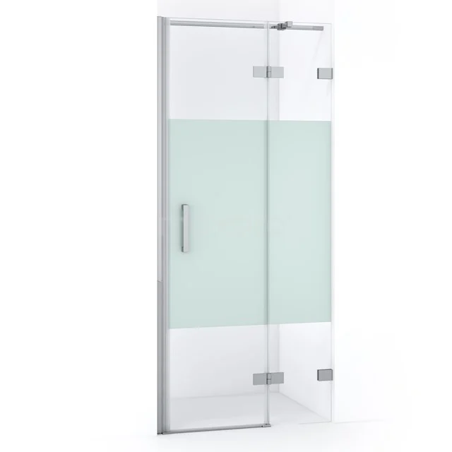 Diamond Duschtür | 80 cm Chrom Klar mit matter Streifen Drehtür DDB22352323C Glasdouchedeur mit mattem Mittelbereich, silberfarbene Scharniere und Haltegriff, ideal für moderne Bäder.