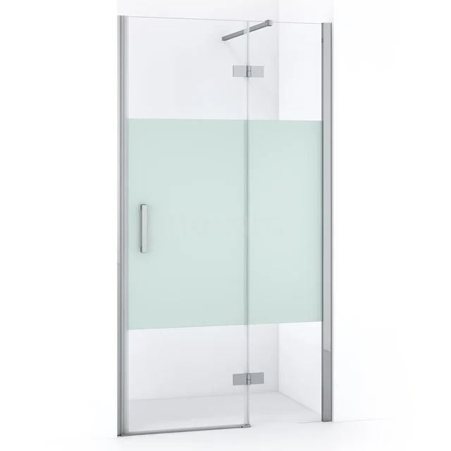 Duschtür Diamond 90cm aus klarem Sicherheitsglas mit mattem Streifen Chrom DDB22361113C Duschtür aus gehärtetem Glas mit matt weißem Paneel, Aluminiumprofil und Scharnieren, modernes Design für stilvolle Bäder.