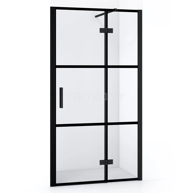 Diamond Shower door | 90 cm Matte black Clear with 4 black stripes Pivot door DDB22361118MB