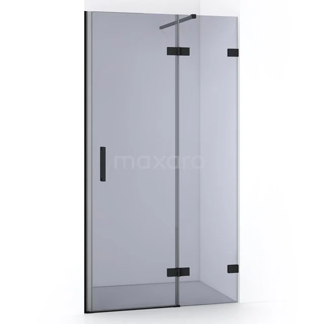 Glas Duschtür mit Schwarz matt Beschlag, straffes Design, geeignet für moderne Bäder. Pivot-Scharnier für sanfte Öffnung.