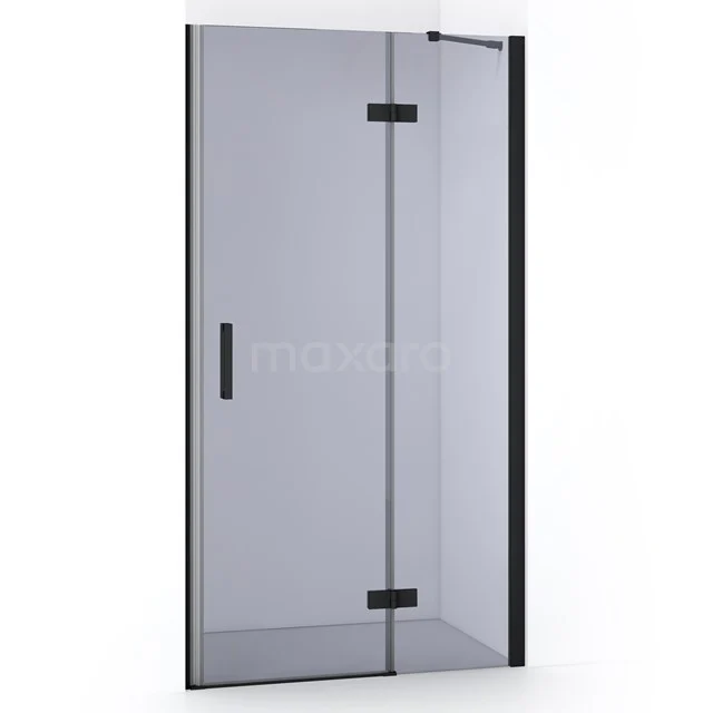 Duschtür mit Klarglas, schwarzem Aluminiumrahmen und Griff, ideal für eine moderne Badezimmergestaltung.