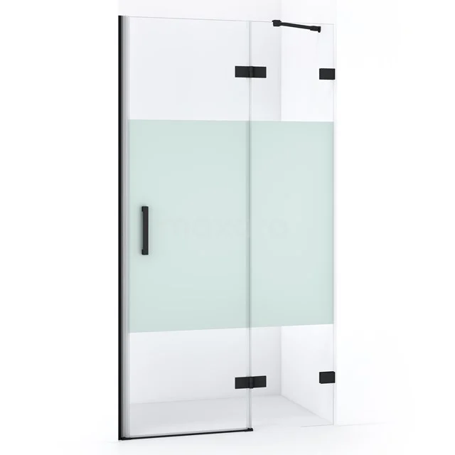 Duschtür Diamond 100cm aus klarem Sicherheitsglas mit mattem Streifen Matt Schwarz DDB22461223MB Duschtür aus Klarglas mit mattem Glasstreifen, schwarzen Akzenten und Haltegriff, ideal für einen modernen Badezimmerstil.