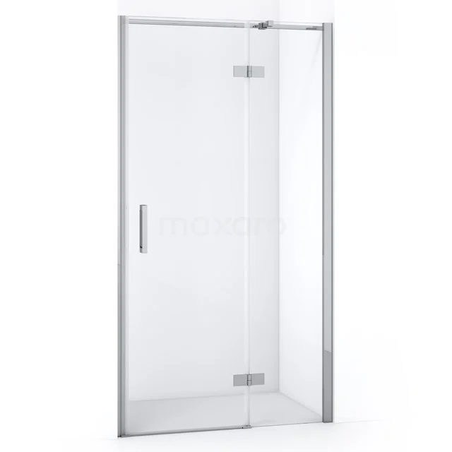 Glass shower door with chrome edges, swivel mechanism and clear glass, ideal as a stylish bathroom screen solution.