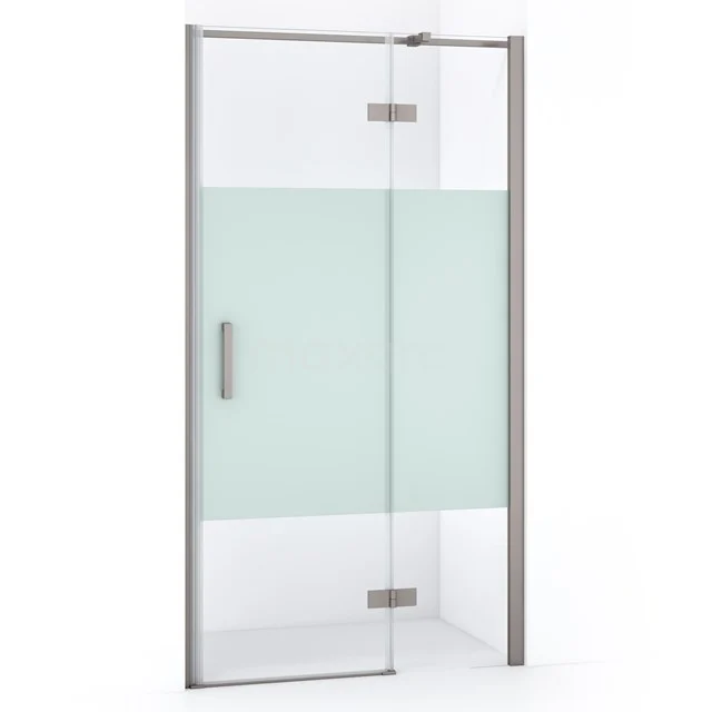 Duschtür Diamond 100cm aus klarem Sicherheitsglas mit mattem Streifen aus gebürstetem Edelstahl DDB22461313BR Duschkabine mit klarem und mattglas, silberfarbenem Rahmen und drehtür, ideal für ein modernes Badezimmer.