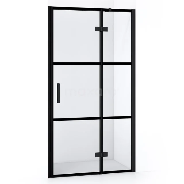 Duschtür Diamond 100cm aus klarem Sicherheitsglas mit schwarzen Streifen Matt Schwarz DDB22461318MB Schwarze industrielle Duschtür mit Klarglas, Metallrahmen und Scharnieren, perfekt für moderne Badezimmerinrichtung.