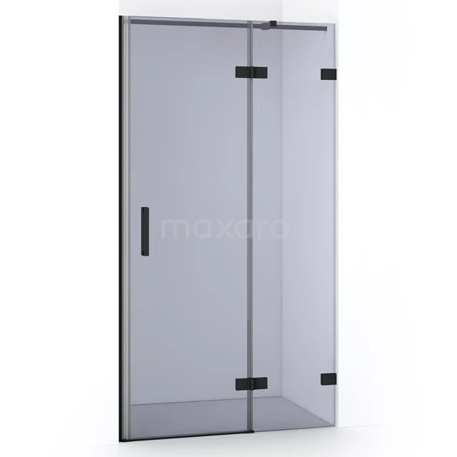 Duschtür mit Klarglas, schwarzem Metallrahmen und Scharnieren, perfekt für einen modernen Badezimmerstil.