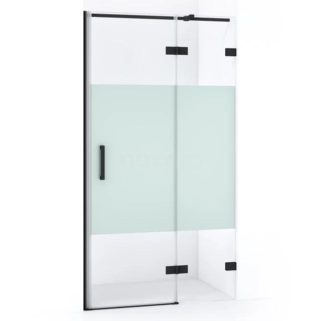 Diamond Duschtür | 90 cm Matt Schwarz Klar mit matter Streifen Drehtür DDB22361323MB Duschtür mit Mattglasstreifen, schwarzem Profil, Schiebefunktion; stilvoll und platzsparend für moderne Bäder.