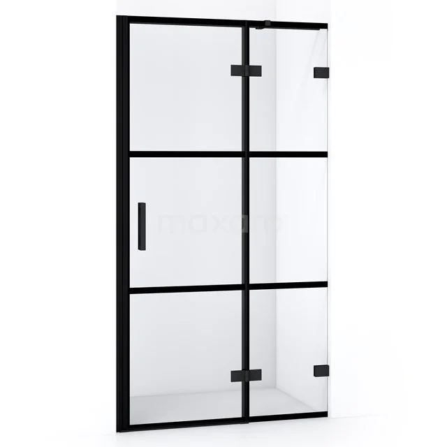 Diamond Duschtür | 90 cm Matt Schwarz Klar mit 4 schwarzen Streifen Drehtür DDB22361328MB Schwarze Duschtür mit stilvollem Stahlrahmen und Klarglas, perfekt für einen modernen Badezimmerstil.