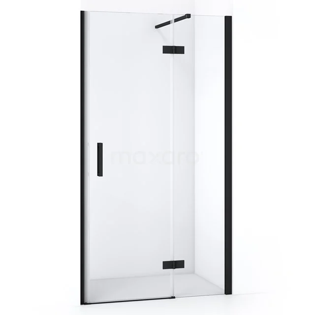 Glasene Duschkabine mit schwarzen Akzenten, eckiges Design, Teil der modernen Badezimmergestaltung.