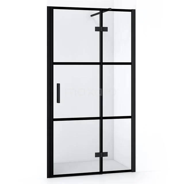 Duschtür mit schwarzem industriellen Rahmen, Glas, matt schwarzem Beschlag; modernes Design für stilvolle Badezimmergestaltung.