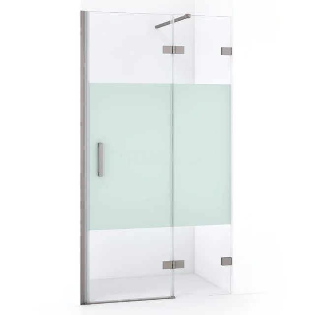 Glasdouchedeur mit mattem Mittelpaneel, Aluminiumscharniere, straffes Design; ideal für moderne Badezimmergestaltung.