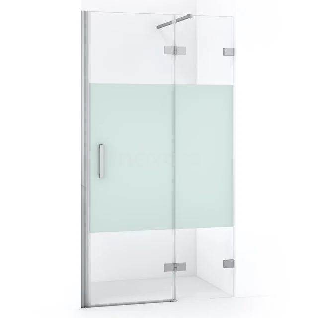 Glas Duschtür mit matt weißem Paneel, Edelstahl Scharnieren und Haltegriff, ideal für einen modernen Badezimmerstil.