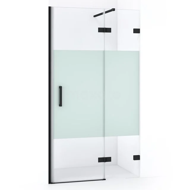 Duschtür mit Mattglas, schwarzen Akzenten und Schiebemechanismus. Ideal für ein modernes Badezimmer.