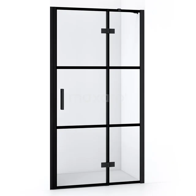 Diamond Shower door | 90 cm Matte black Clear with 4 black stripes Pivot door DDB22362218MB