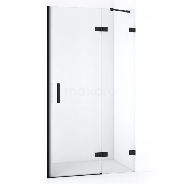 Glasene Duschtür mit schwarzen Scharnieren und Haltegriff, modernes Design, ideal für eine stilvolle und schlichte Badezimmer Einrichtung.