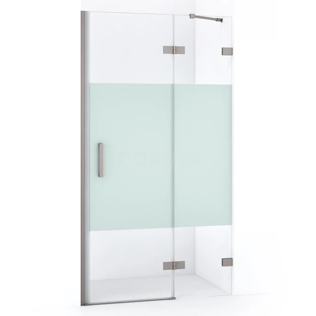 Diamant-Duschtüren DDB22362223BR Glasene Duschtür mit matt weißem Streifen, rostfreien Scharnieren und Haltegriff, ideal für moderne Badezimmerstile.