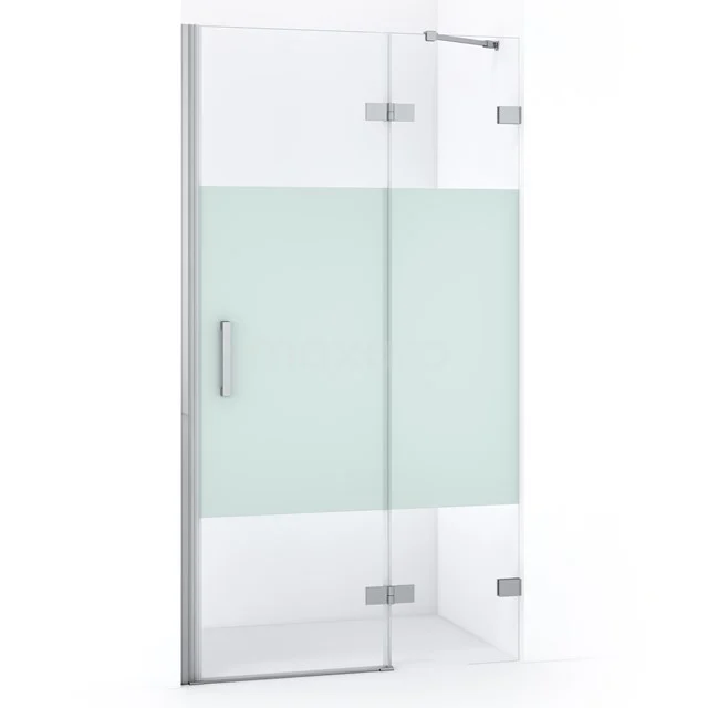 Glasene Duschtür mit matter Streifen, Scharnierdesign, geeignet für moderne Bäder, stilvoll und funktional.