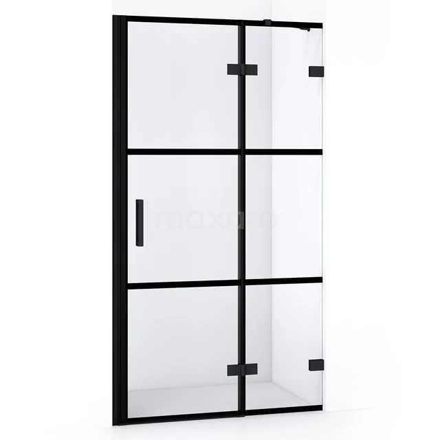 Duschtür mit schwarzem Metallrahmen, industrieller Stil, Glas, geeignet für moderne Bäder.