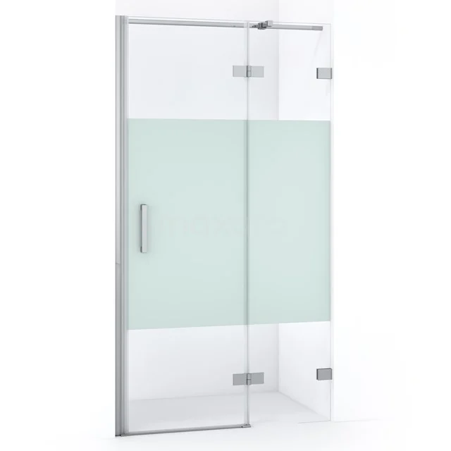 Glass shower door with matt glass and chrome accents, suitable for modern bathroom ranges.