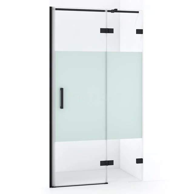 Moderne Duschkabine mit schwarzen Akzenten, Mattglas und Schiebetür; stilvolles Design für ein luxuriöses Badezimmererlebnis.