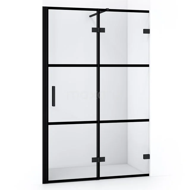 Duschtür Diamond 110cm aus klarem Sicherheitsglas mit schwarzen Streifen Matt Schwarz DDB22651128MB Schwarze industrielle Duschtür mit Klarglas und Metallrahmen, ideal für einen modernen Badezimmerstil.