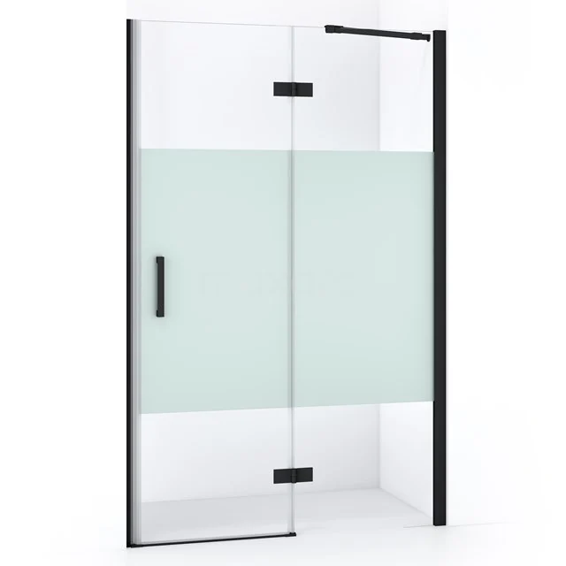 Duschtür Diamond 110cm aus klarem Sicherheitsglas mit mattem Streifen Matt Schwarz DDB22651213MB Duschwand mit Schwarz Rahmen, teilweise Mattglas, modernes Design, ideal für eine stilvolle Badezimmergestaltung.