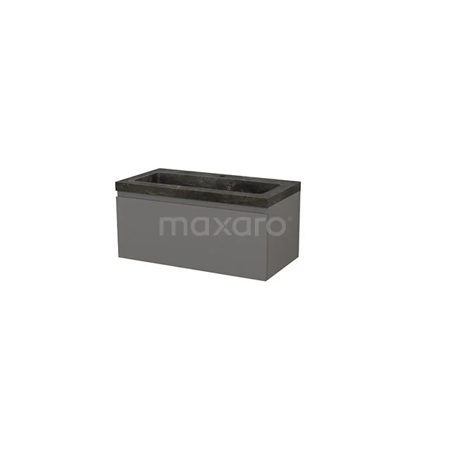 Grey plastic storage box with a sleek design, ideal for bathroom accessories. Practical and durable materials.