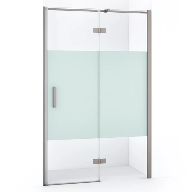 Glasdouchedeur mit Mattglas und silbernen Profilen, modernes Design, ideal für eine stilvolle Badezimmergestaltung.