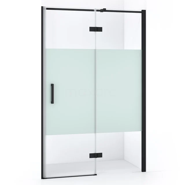 Duschtür Diamond 120cm aus klarem Sicherheitsglas mit mattem Streifen Matt Schwarz DDB22661313MB Schwarze Glastür mit Mattglaselement, Schiebesystem und minimalistischem Design, perfekt für ein modernes Badezimmer.