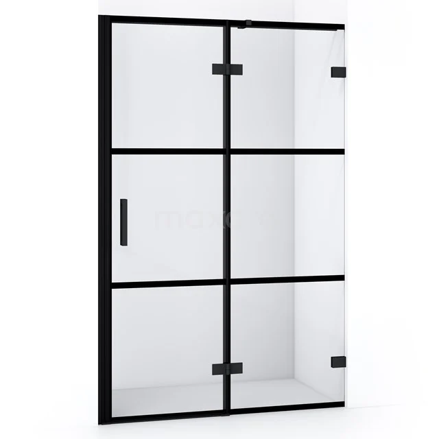 Schwarz Rahmen Duschwand mit Klarglas und industriellem Look, ideal für moderne Bäder.