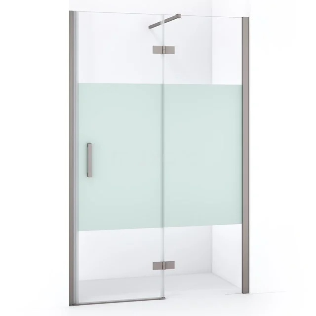 Diamond Duschtür | 120 cm Edelstahl Klar mit matter Streifen Drehtür DDB22662113BR Glas Duschwand mit mattem und Klarglas, Aluminium Profil, Schiebetür, ideal für moderne Bäder.