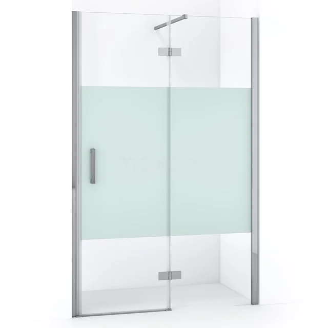 Glasene Duschtür mit Aluminiumprofil, mattes Glas-Mittelpaneel, schlankes Design für ein modernes Badezimmer.