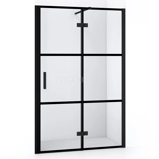 Diamond Duschtür | 110 cm Matt Schwarz Klar mit 4 schwarzen Streifen Drehtür DDB22652118MB Schwarze Duschtür mit industriellem Look, Glasplatten in Rasterform, ideal als moderne Ergänzung zum Badezimmer.