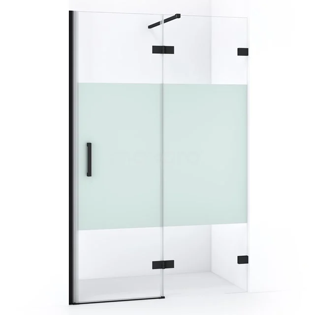 Diamond Duschtür | 120 cm Matt Schwarz Klar mit matter Streifen Drehtür DDB22662123MB Duschwand mit Schiebetür, matt schwarzes Rahmen, klares gehärtetes Glas, teilweise matt, perfekt für ein modernes Badezimmer.