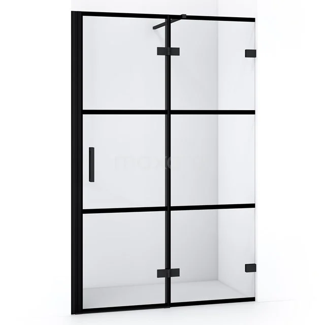 Diamond Duschtür | 110 cm Matt Schwarz Klar mit 4 schwarzen Streifen Drehtür DDB22652128MB Industrielle schwarze Duschwand mit Klarglas, Metallrahmen und Scharnieren, ideal für einen modernen Badezimmerstil.