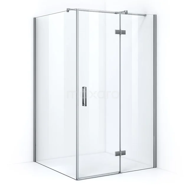 Pearl Shower enclosure | 120x120 cm Chrome Clear glass Pivot door Square CPB1266320C Clear glass shower enclosure with corner step, silver-coloured frame, ideal for a modern bathroom style.