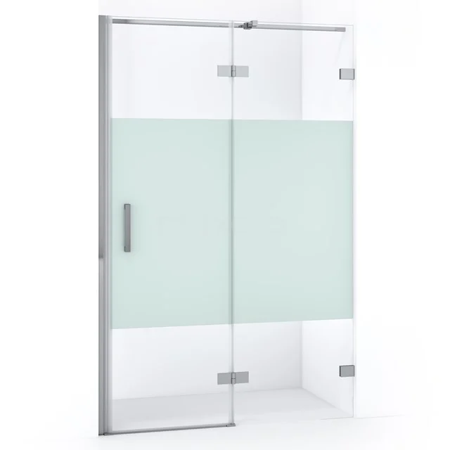 Diamond Duschtür | 120 cm Chrom Klar mit matter Streifen Drehtür DDB22662323C Glasene Duschtür mit matter Folienstreifen, silbernen Scharnieren und Haltegriff, ideal für einen modernen Badezimmerstil.